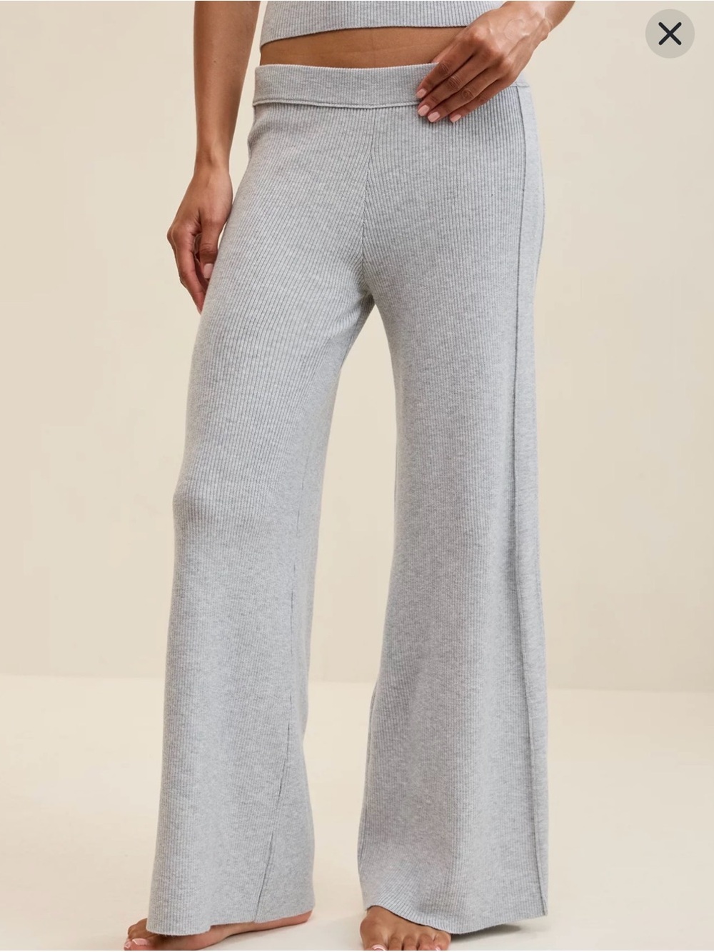 Aerie Sweater Trouser Light Gray Ribbed Wide-Leg Knit Pants